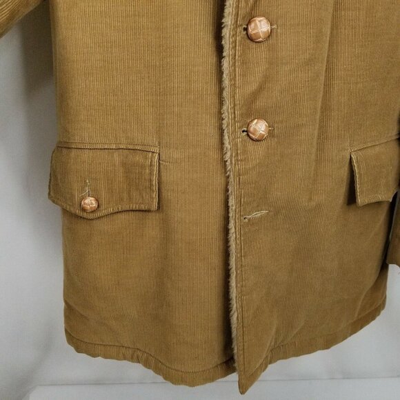 Peters All Weather Wear Corduroy Coat Size 42 Vintage 60s Faux Fur Lining Collar - Picture 10 of 12